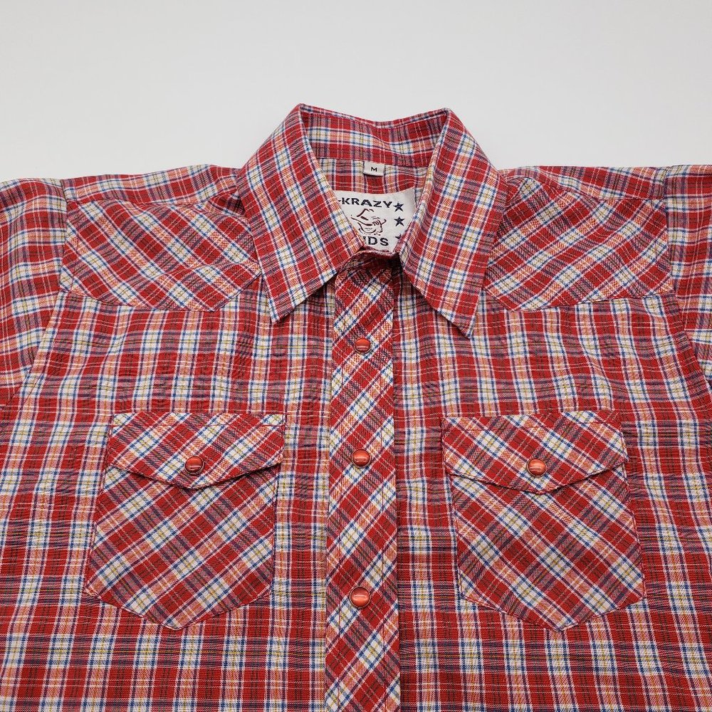 Krazy Kids Youth Red Plaid Long Sleeve Western Snap Down Shirt Medium - Picture 4 of 7